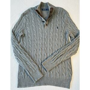 Polo Ralph Lauren Shirt Mens Medium Slim Gray Long Sleeve Crew Cotton Blue Pony